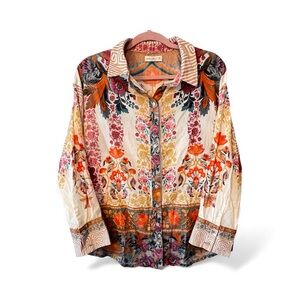 NATURAL LIFE Cotton Blouse Bohemian Tunic Length Button Front Sz XS